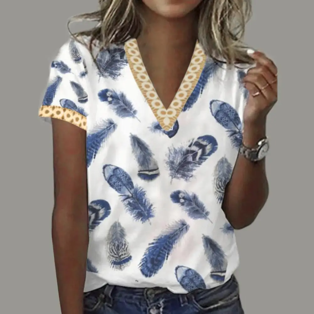 

Breathable Stylish Summer Women Ink Leaves Printed T-shirt Comfy Summer Top Thin Female Clothing