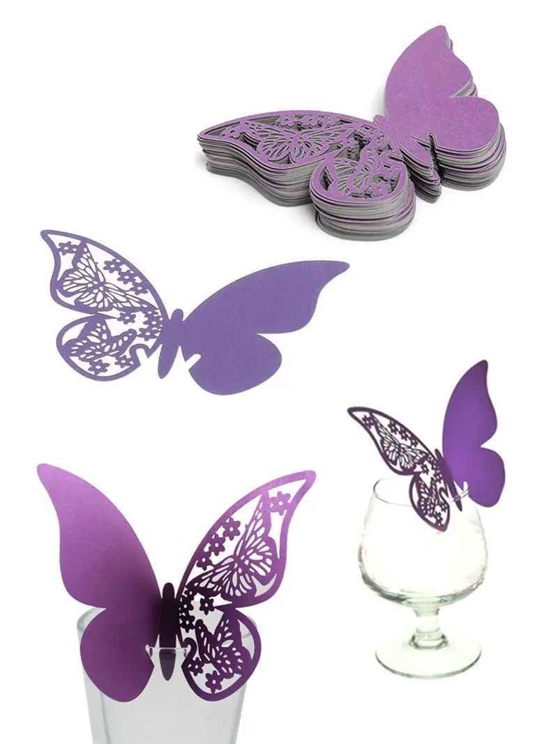 

50Pcs Butterfly Name Place Cards Party Wedding Centerpieces Table Decor For Wine Glass Laser Cut Wine Cup Decoration Postcards