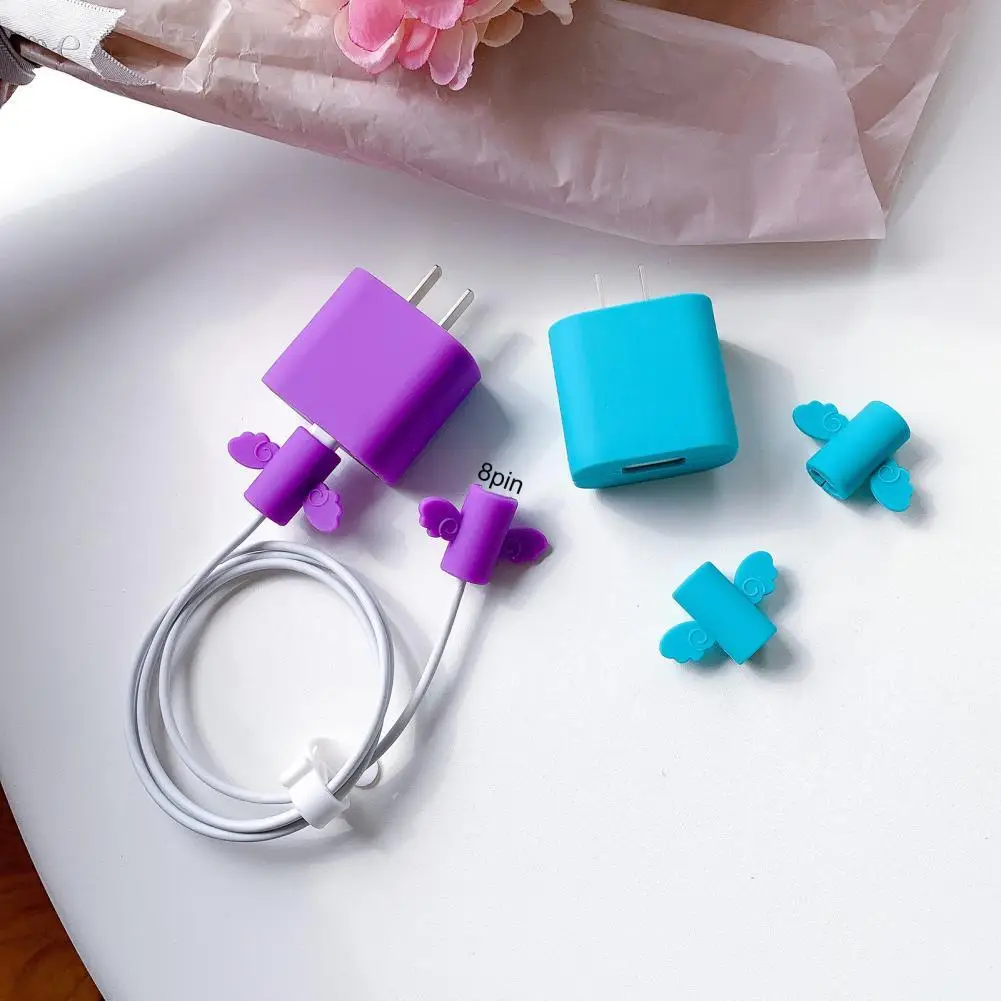 

Solid Color 2Pcs/Set Simple Charger Data Cable Protector Cover Durable Protective Case Soft