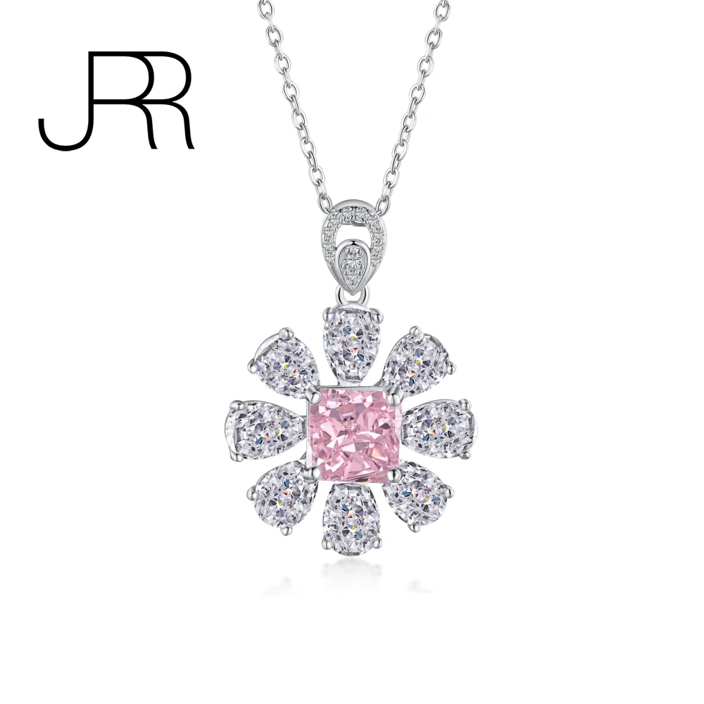 

JRR 925 Sterling Silver Crushed Ice Cut Lab Sapphire High Carbon Diamonds Gemstone Pendant Necklace For Women Fine Jewelry