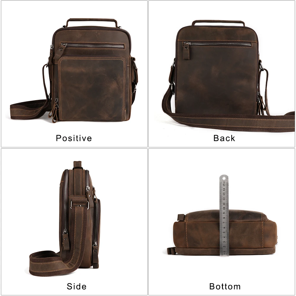 SPIDOR New Genuine Leather Men Vintage Handbags Small Flap Men's Shoulder Bag Casual Office Messenger Bags Fashion Crossbody Bag