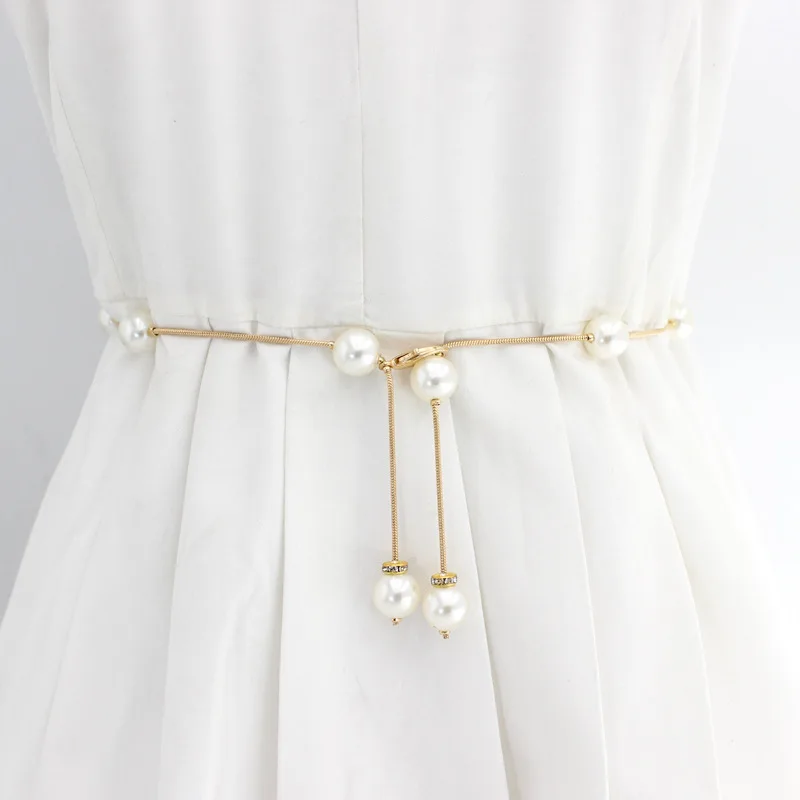 

Elegant Big Pearl Waist Chain For Women Adjustable Metal Thin Chain Belt Fashion Luxury Belt Dress Skinny Waistband Decorative