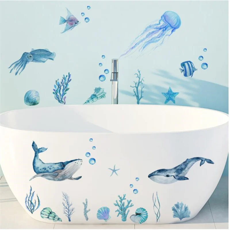 

Waterproof Diy Underwater World Jellyfish Seaweed Wall Stickers Bathroom Decoration Painting Wallpaper Kids Bedroom Poster Mural