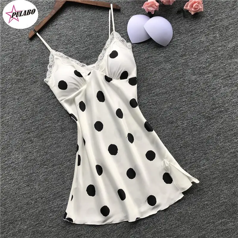 Женская пятнистая пикантная ночная рубашка, Женская Милая Ночная рубашка с волнистым узором и нагрудной подушкой, одежда для сна