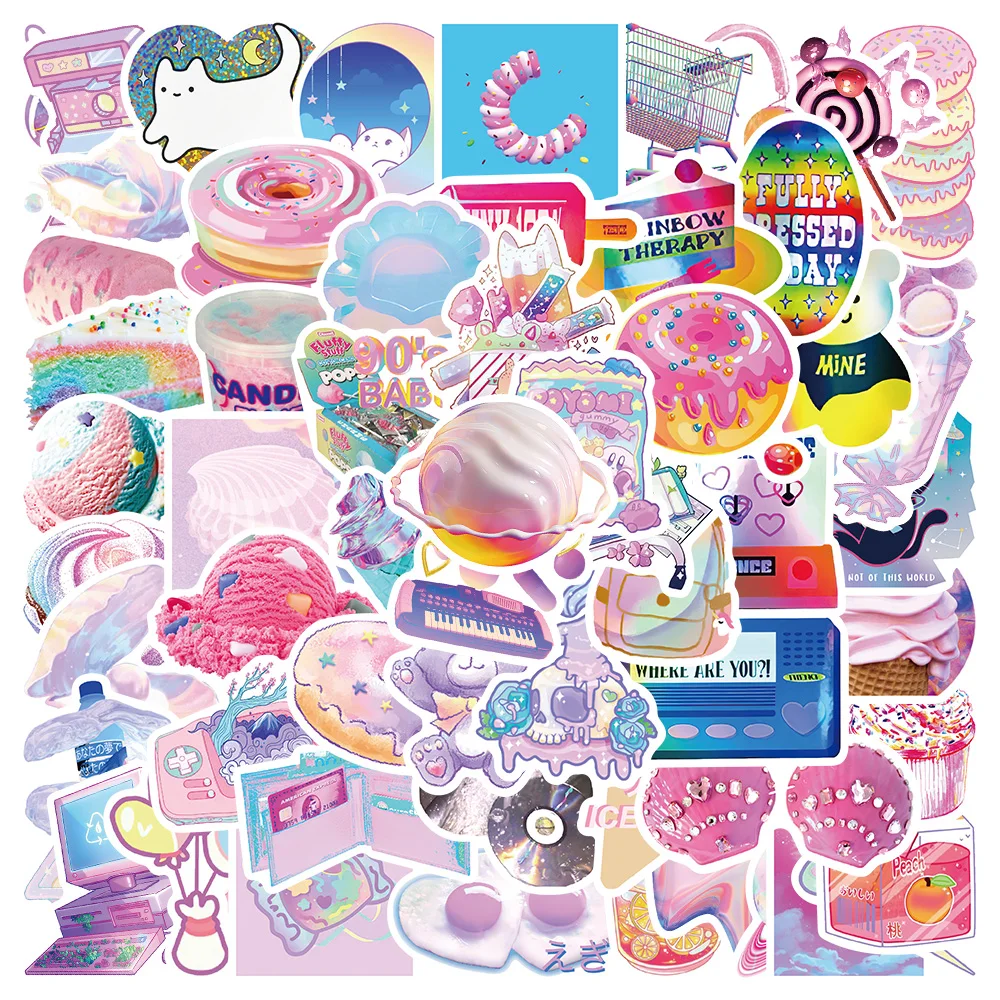 

10/60pcs Colorful Korean Style Vaperwave Aesthetic Sweet Food Stickers For Laptop Phone Water Bottle Waterproof Graffiti Decals