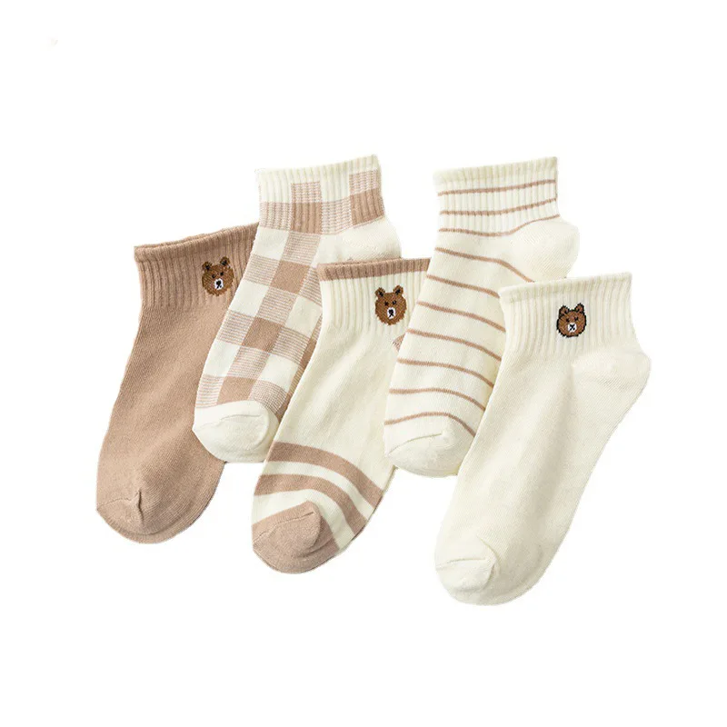 1/5 Pairs New Design Fashion Dog Puppy Embroidery Ankel Boat Socks Personality Women's Socks Trend Candy Color Women Boat Socks