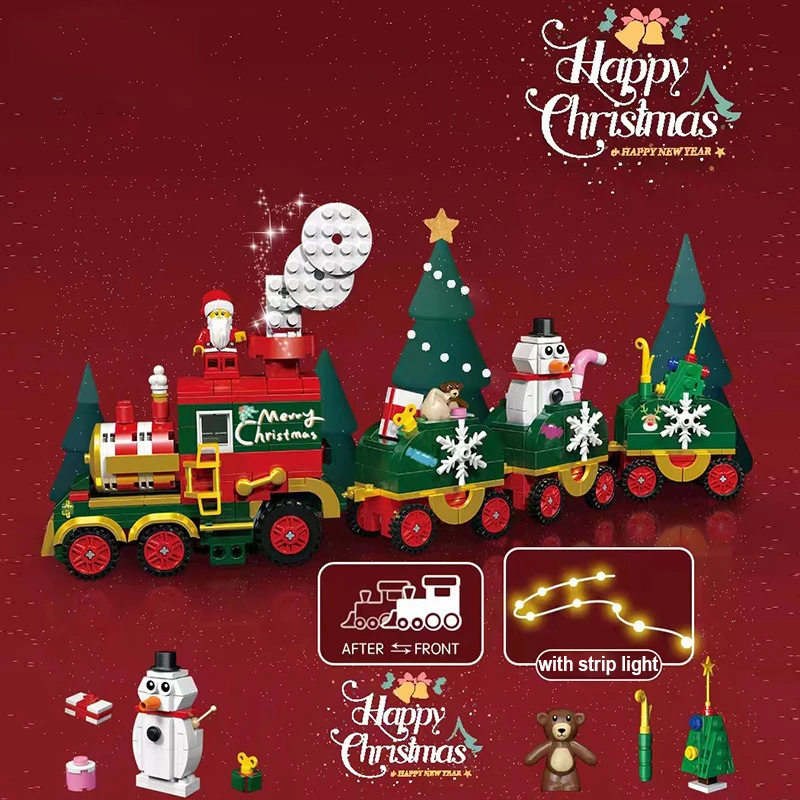 

XMAS Creative Christmas Tree Train Television TV Building Blocks Snow Man Santa Claus Assemble Toys New Year Gifts For Kids