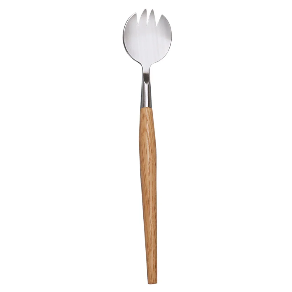 

Stainless Steel Salad Fork Wooden Handle Fork Multifunctional Tableware Food Serving Fork for Home Daily Use