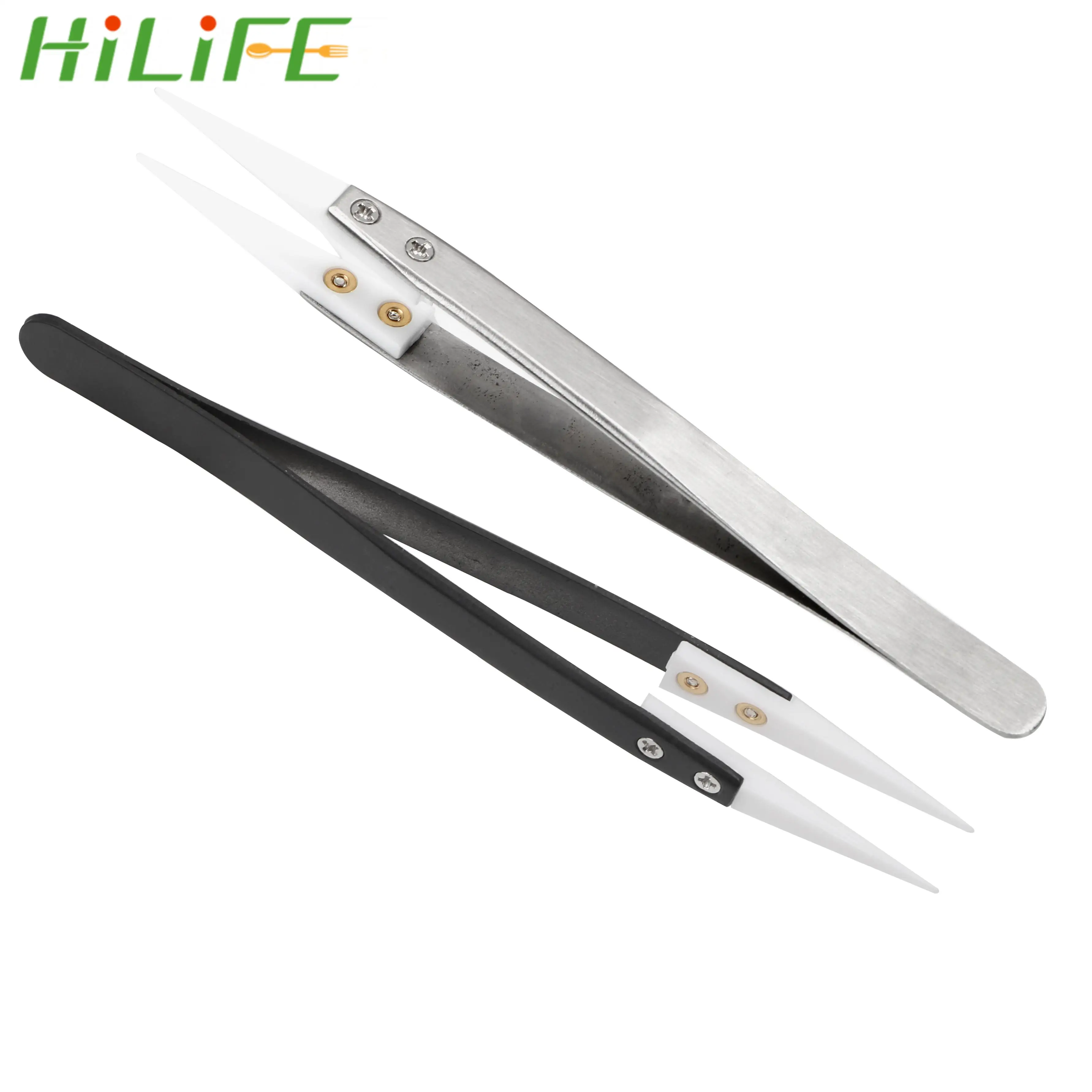 

HILIFE Ceramic Tips Tweezers Precision High Temperature Resistant Straight Aimed Tweezers Stainless Steel Handle Anti-static