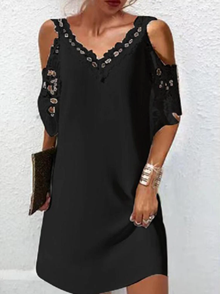 

Элегантное кружевное вечернее платье с V-образным вырезом и вышивкой, женское весеннее офисное платье с открытыми плечами, летние однотонны...