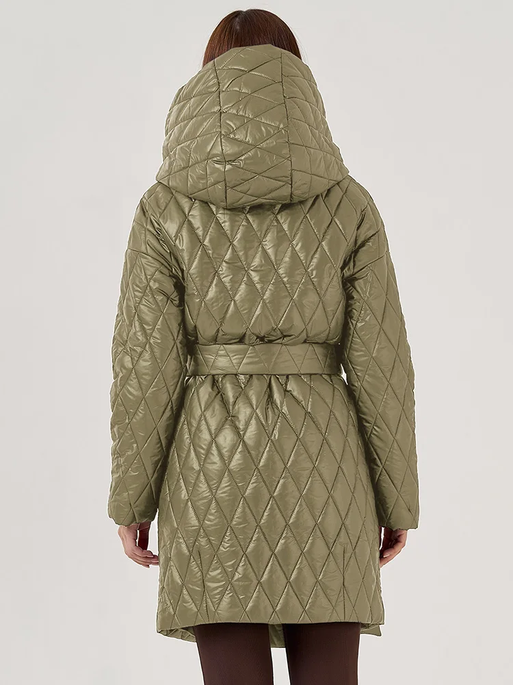 Fashion Thick Warm Black Hooded Long Parkas with Belt 2022 Winter Women's Casual High Quality Army Green Coat Ladies Outwear