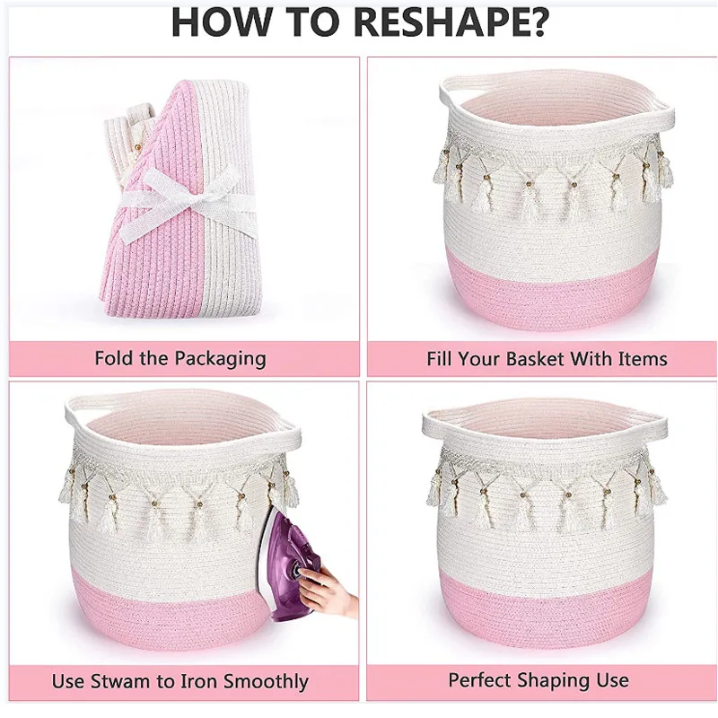 

Cotton rope pink dirty clothes basket storage basket toys sundry clothing storage national wind Su