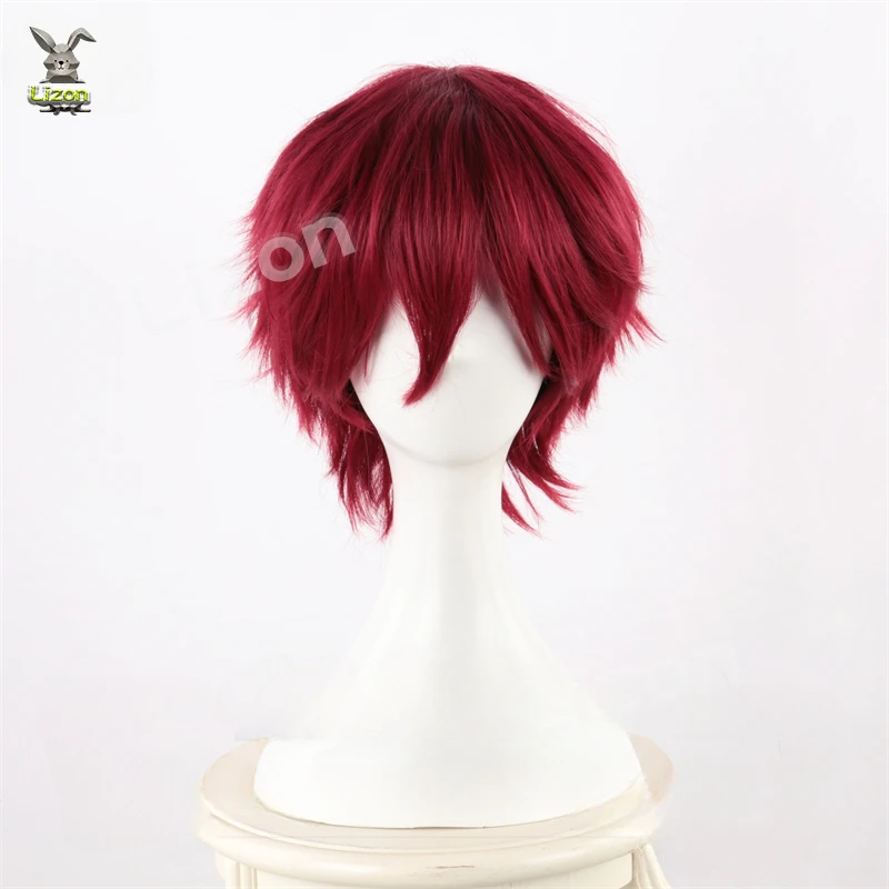 ES Crazy:B Rinne Amagi Косплей Парик 35 см Красные Короткие Волосы Термостойкие