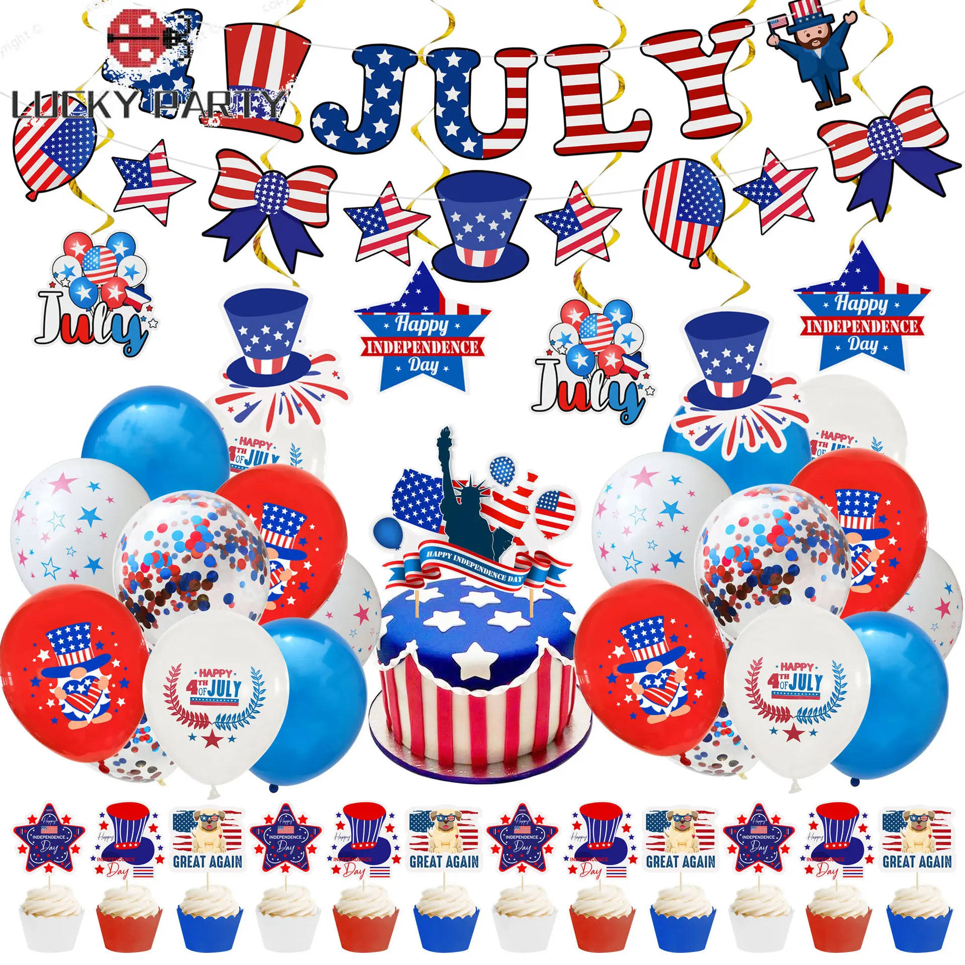 

Amawill USA 4Th of July United States Independence Day Decoration National Flag Foil Balloons Hanging Swirl Decor American Birth
