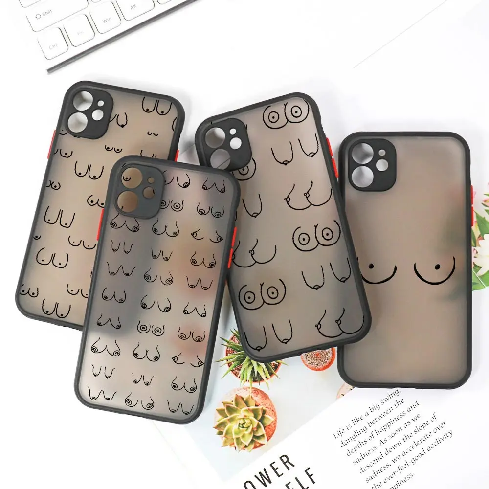 

Sexy Big Boobs Art Matte Case For iPhone 14 13 Pro Max 12 11 Pro SE 2020 X XS XR 7 8 Plus Luxury Fundas Clear Back Cover Breasts