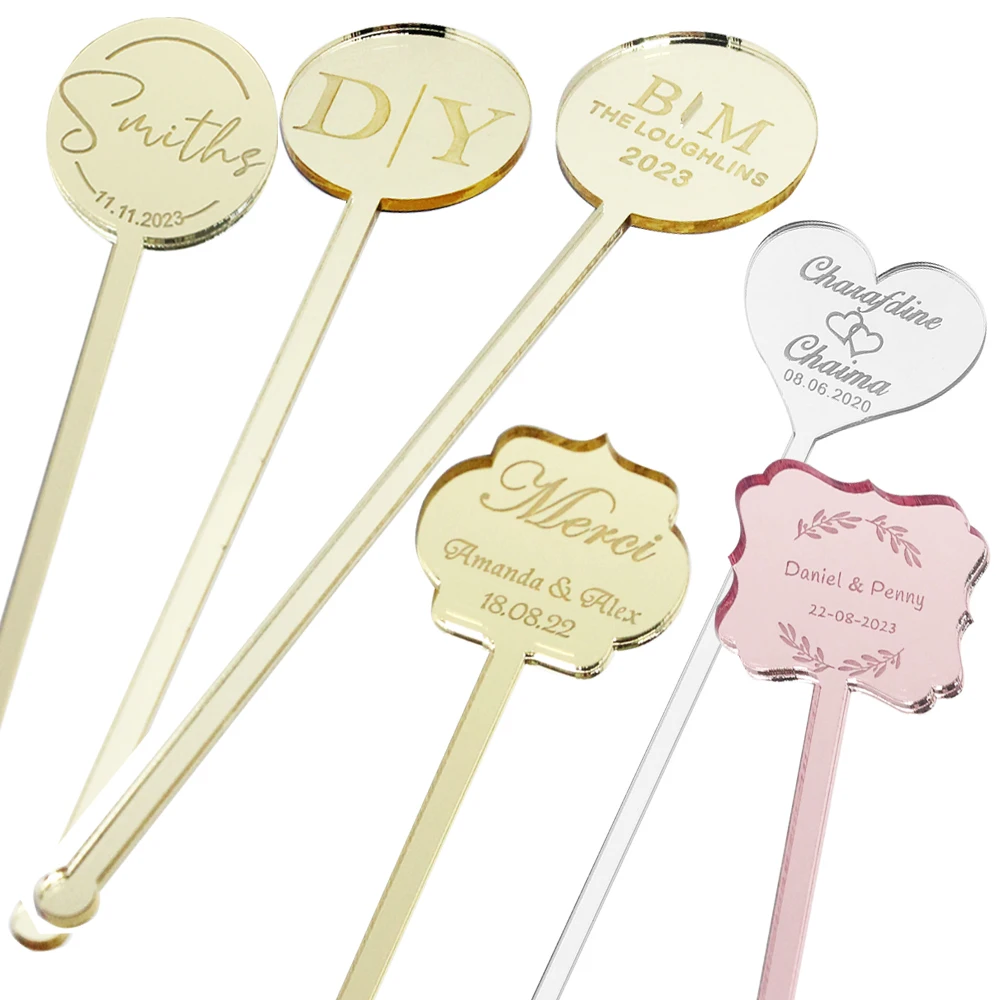 100PCS Personalized Engraved Stir Sticks Etched Drink Stirrers Bar Stir Sticks Swizzle Acrylic Table Tag Baby Shower Decor