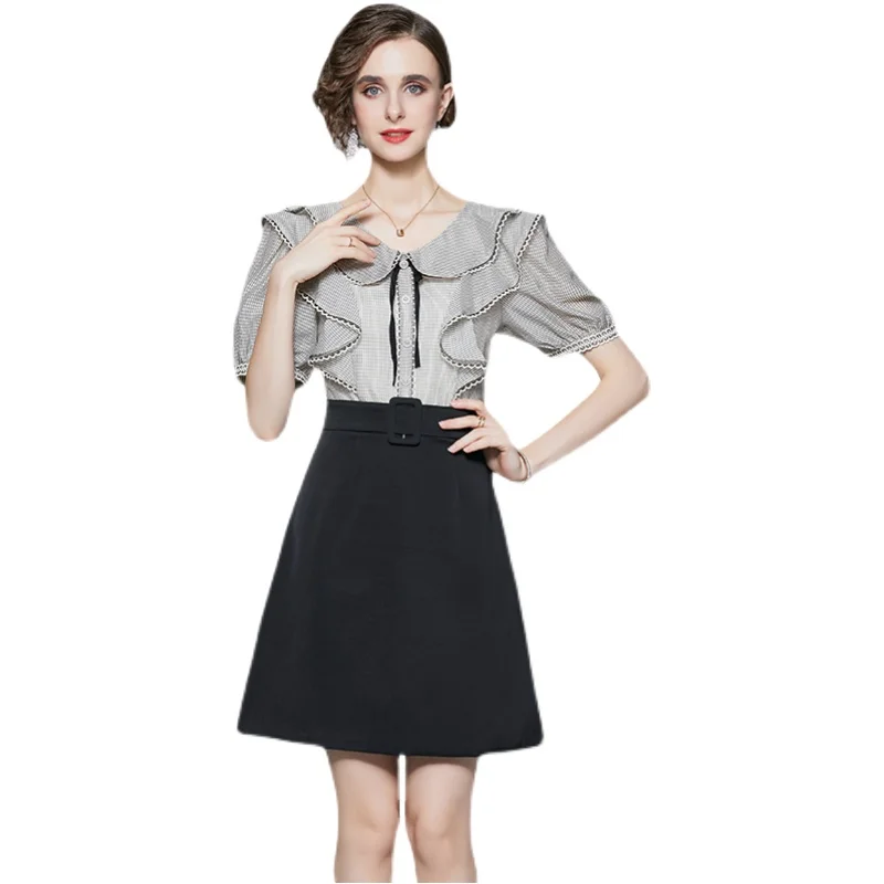 

Simgent Women Office Dress 2022 Summer Fashion Ruffles Puff Sleeve A Line Elegant Patchwork Mini Dresses Vestidos Jurken SG27133