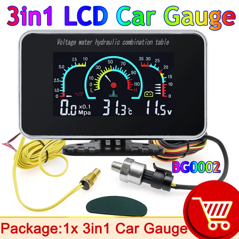 

Приборная панель 4в1, универсальный ЖК-дисплей, автомобильный цифровой датчик ALARM, вольтметр, давление масла, температура топлива, воды, 12 В для Voltimetro Coche Volt