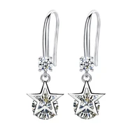 s925 sterling silver trendy women fashion jewelry blue pink crystal zircon five pointed star long tassel trendy hook earrings