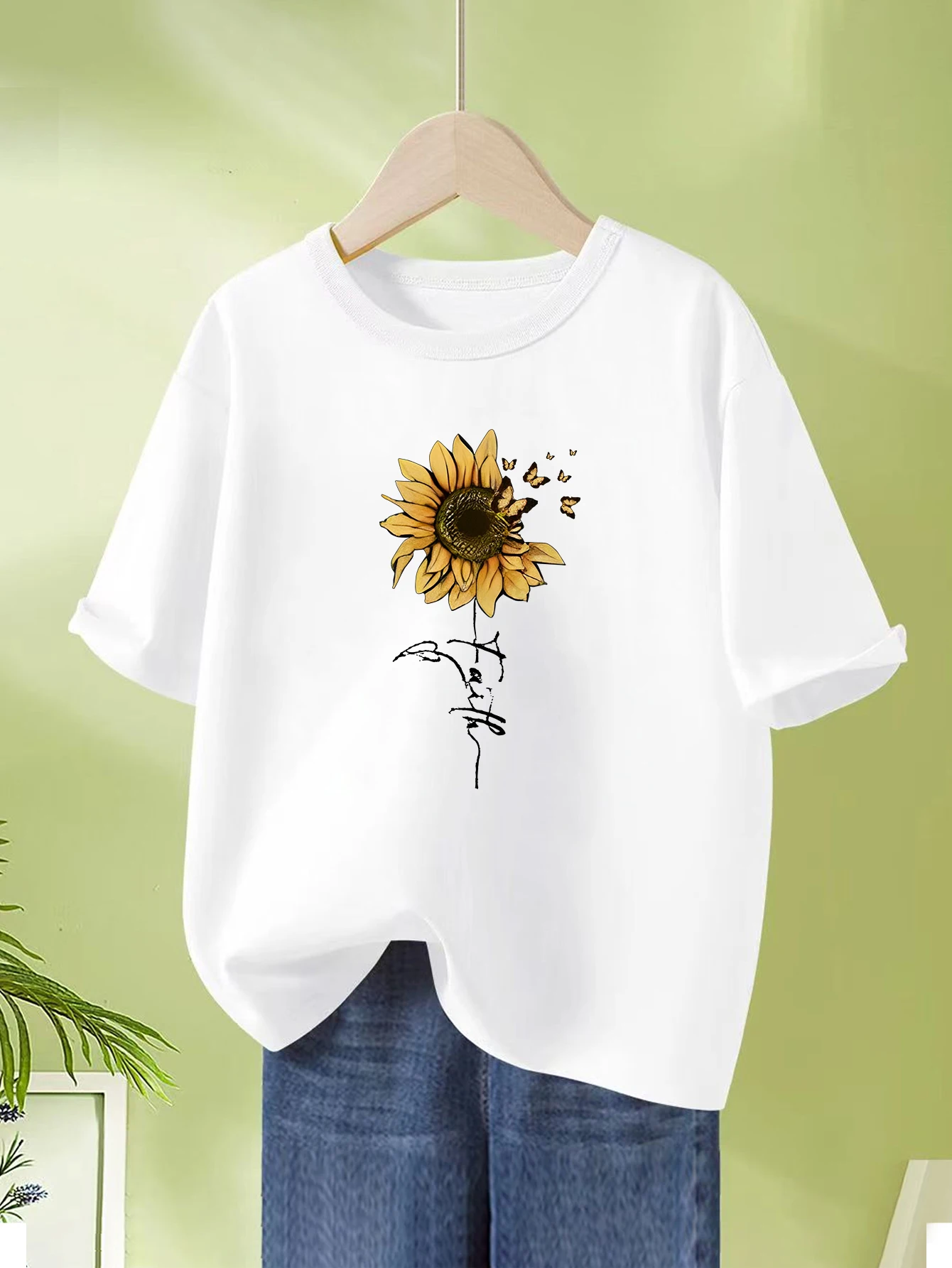 Женский свободный топ с рисунком хризантемы Повседневная футболка круглым