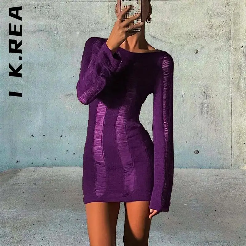 Женское короткое платье с длинным рукавом I K.Rea модное для ленивых простые