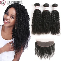 brazilian kinky curly remy human hair 3 bundles with closure natural color bundles with 13x4 lace frontal swiss lace euphoria
