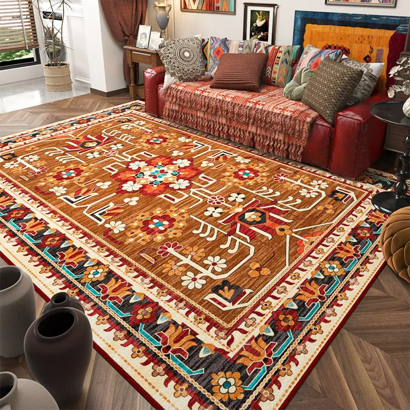 

Ethnic Style Rugs for Bedroom Vintage Living Room Decoration Persian Carpet Home Soft Thicken Floor Mat Light Luxury Bedside Rug