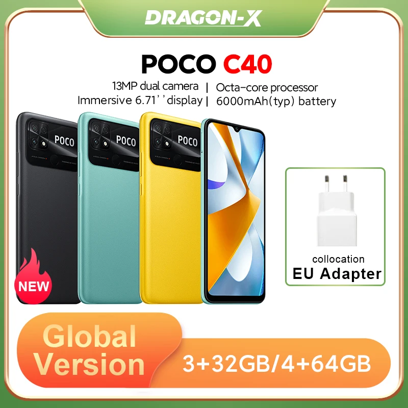 

New Global Version POCO C40 3GB 32GB / 4GB 64GB Smartphone 6000mAh battery 6.71”Display JLQ JR510 Octa-core CPU 13MP main camera