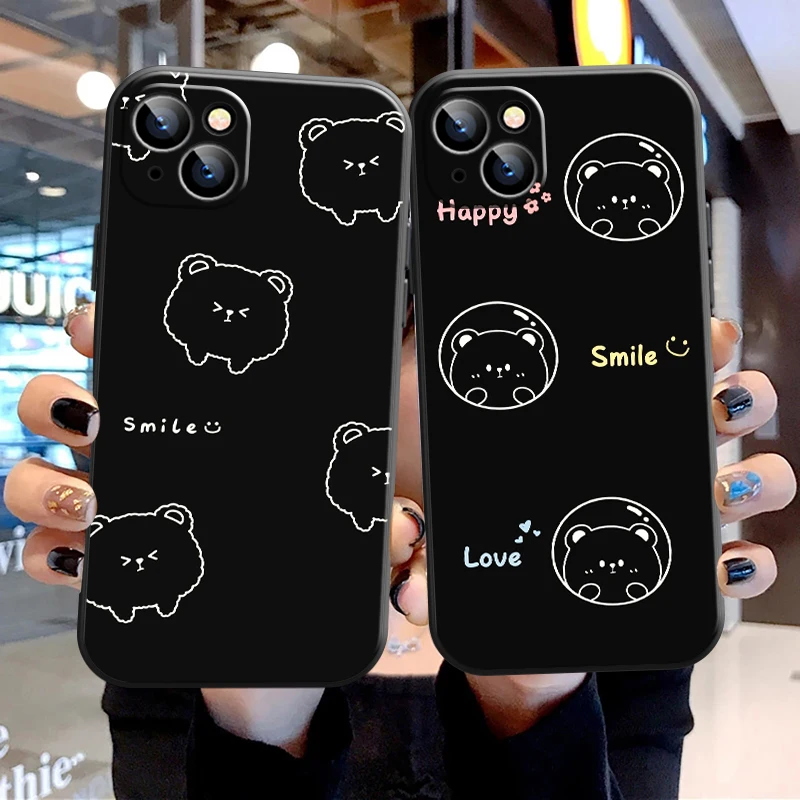 

Cute Bear Smiley Phone Case For iPhone 11 12 13 Pro MAX X XR XS MAX 13 12 Mini 6 6S 7 8 Plus SE 2020 Lens Protective Flower Soft