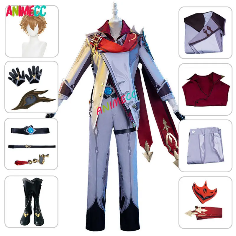 

Genshin Impact Tartaglia Cosplay Costume Game Suit Tartaglia Wigs Mask Anime Uniform Halloween Party Outfit Men Costumes Fullset