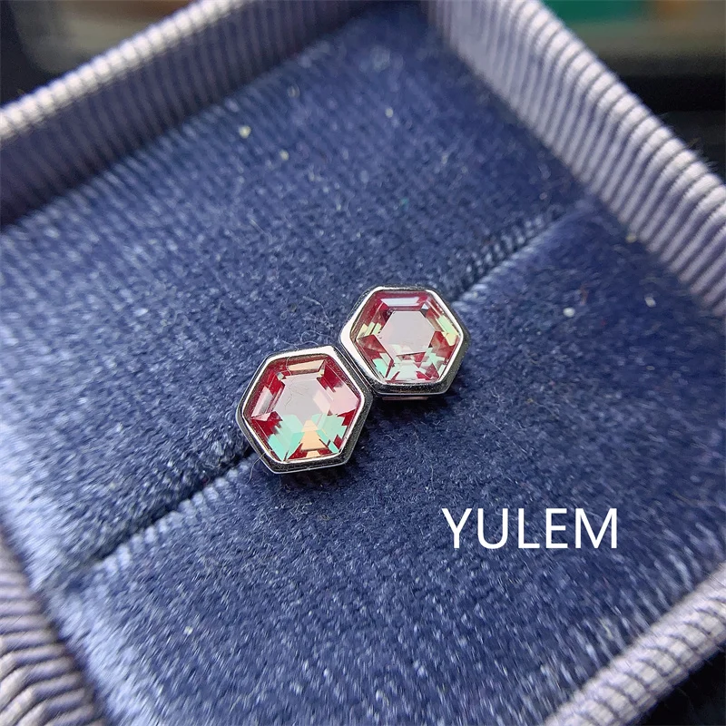 YULEM Lab-Grown Alexander Gemstone Ring For Women 925 Sterling Silver Rose Gold Hexagonal Luxury earring