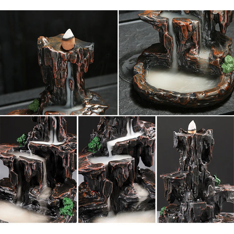 Mountains River Waterfall Incense Burner Fountain Backflow Aroma Smoke Censer Holder Office Home Unique Crafts+100 Incense Cones images - 6