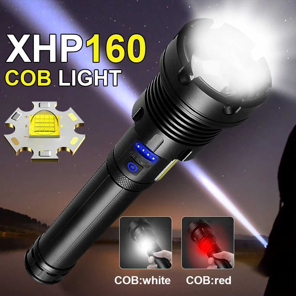 

Paweinuo High Power LED Flashlights 18650 Rechargeable Lamp USB Camp Torch Zoomable Tactical Flash Light XHP160 Waterproof