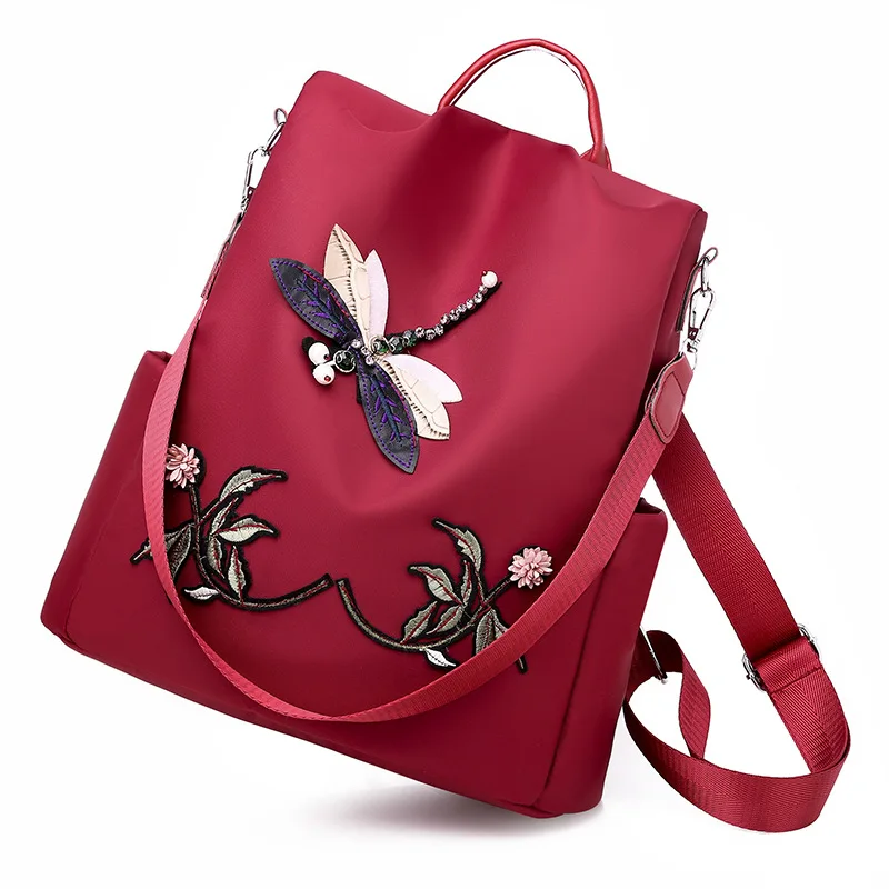 

Oxford Cloth Mummy Backpack Embroidery Dragonfly Waterproof Anti-theft Backpack Three-purpose Travel Bag