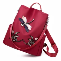 oxford cloth mummy backpack embroidery dragonfly waterproof anti theft backpack three purpose travel bag