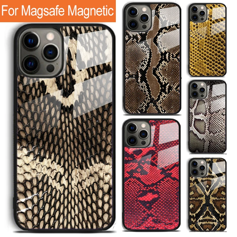 Чехол для телефона под змеиную кожу Кобра питона iPhone 16 15 14 13 12 11 Pro Max Plus Magsafe