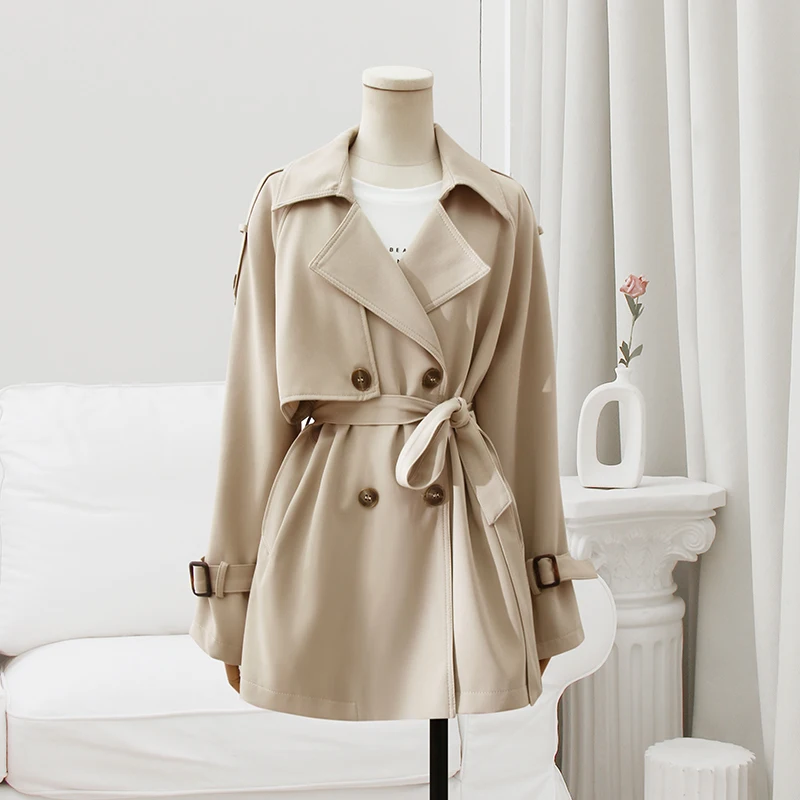 

2022 New High-end Trench Coat For Women's Spring Autumn Temperament Slim Windbreakers Sashes Office Lady Double Breasted Outwear