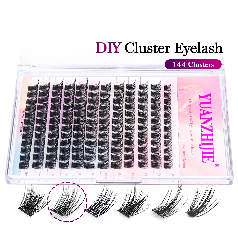 

DIY 144 Cluster Lashes MASSCAKU free ship Segmented Beam Natural C/D Curl Individual Mink Eyelashes Makeup Supplies at home