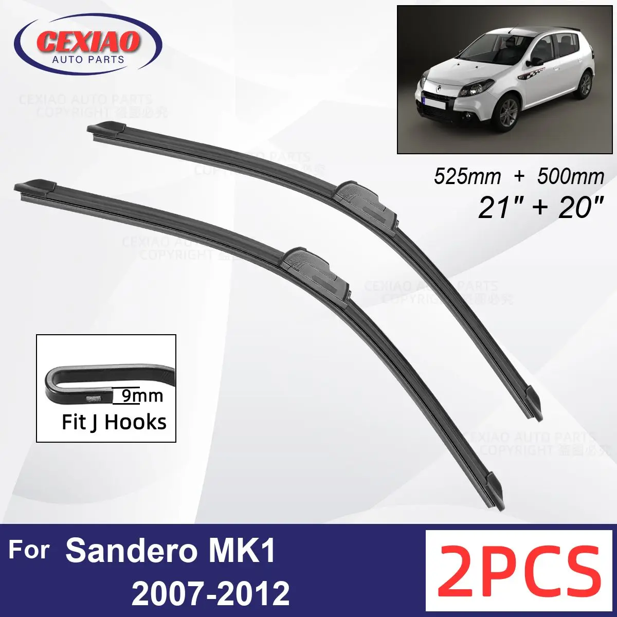 

Car Wiper For Dacia Renault Sandero MK1 MK2 2007-2015 Front Wiper Blades Soft Rubber Windscreen Wipers 525mm 500mm