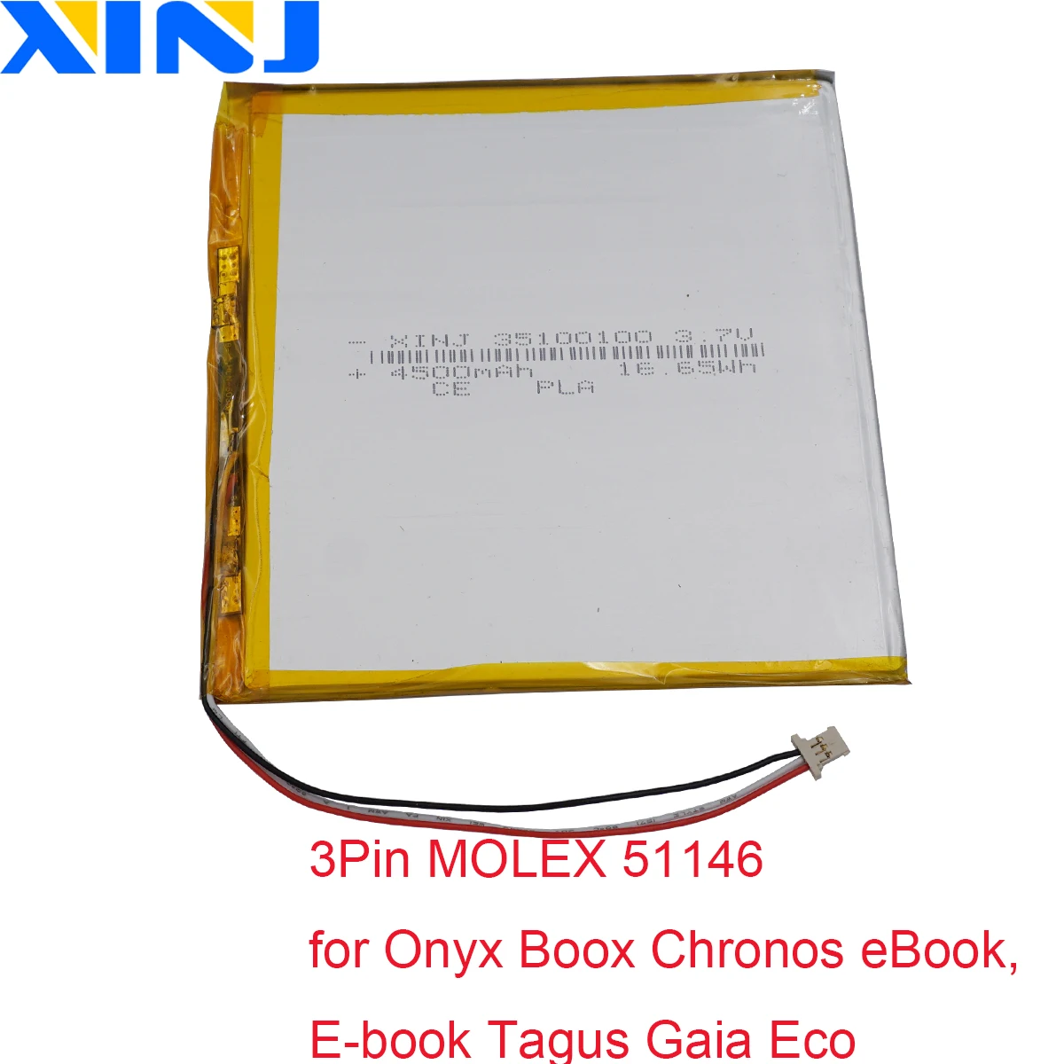 3.7V 4500 mAh 16.6Wh 35100100 3Pin MOLEX 51146 Polymer Li Li