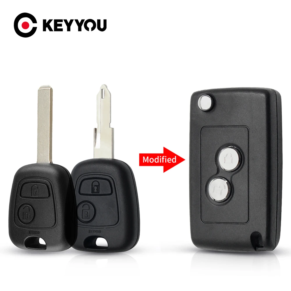 

KEYYOU 2 BTN Modified Flip Remote Car key Shell For Citroen C1 C2 C3 C4 Picasso Xsara Peugeot 206 306 307 107 207 407 Partner