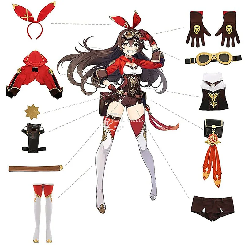 

Anime Game Genshin Impact Amber Cosplay Costume Women Girls Red Suit Jumpsuit Halloween Party Costumes Wig Shoes Full Set