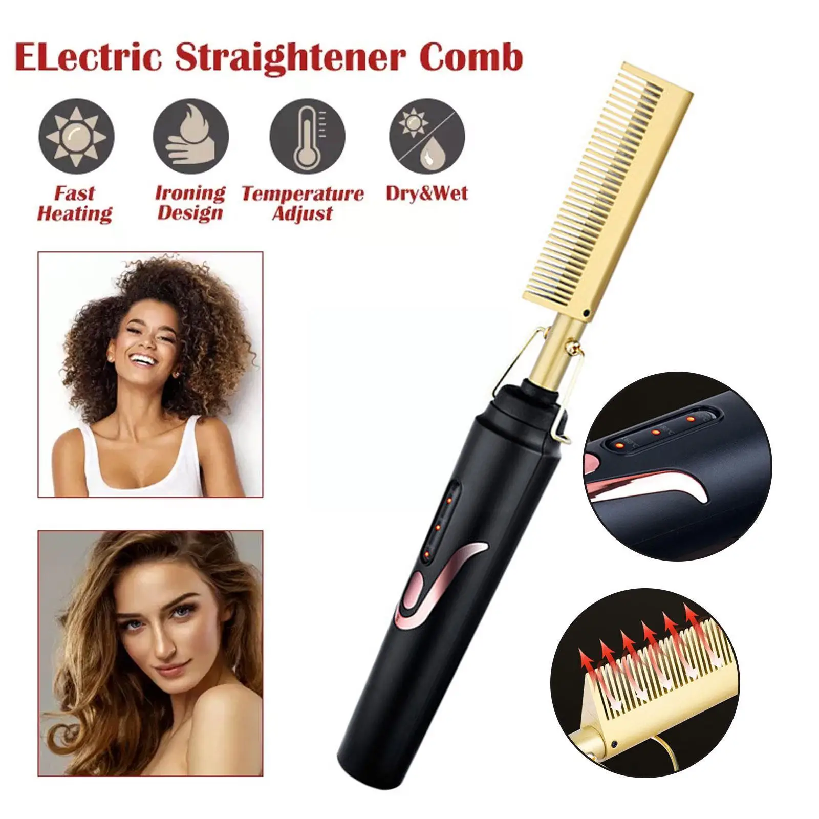 

2 In 1 Electric Comb Straightener And Curler Heat Hot Comb Iron Heating Straightener Brush Ceramic Hair Curler Pressing A6M6