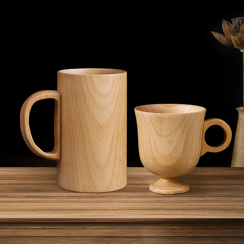 

150/300ml Wooden Cup with Handle Beer Mugs Water Coffee Tea Cups Drinking Mug Household Durable Gadgets Kitchen Drinkware