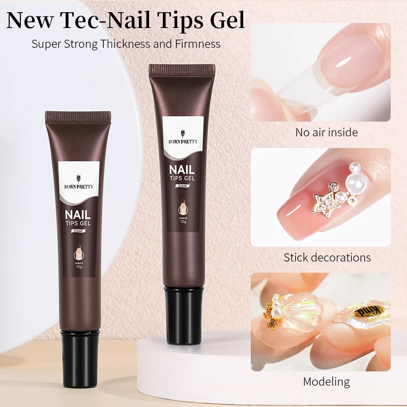 

BORN PRETTY Tec Nail Tips Gel Nail Polish Clear Nude White Solid Nail Tips Gel Exresnion Nails Stick Decoration Manicure Glue