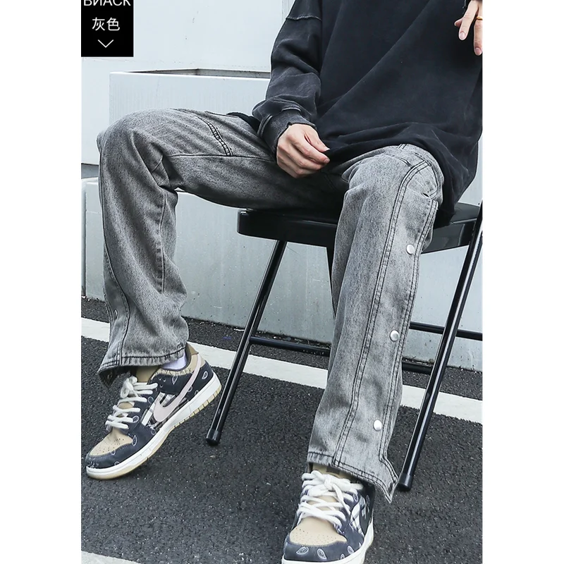 Streetwear Men 2022 Fashion New Pattern Vintage Recreational Black Jeans Loose Straight Cylinder Broad Leg Trousers Autumn Women
