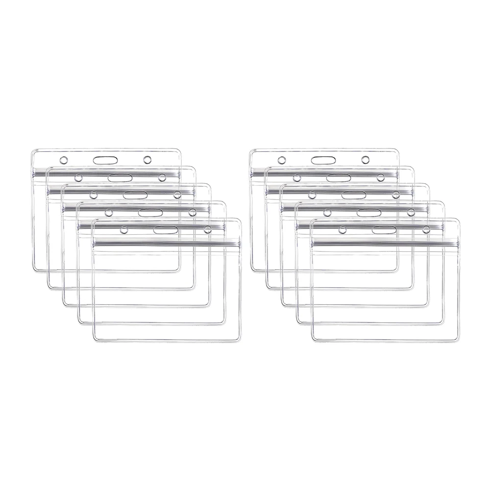 

10pcs Transparent Waterproof Business ID Badge Holder for Office School (Horizontal Pattern)