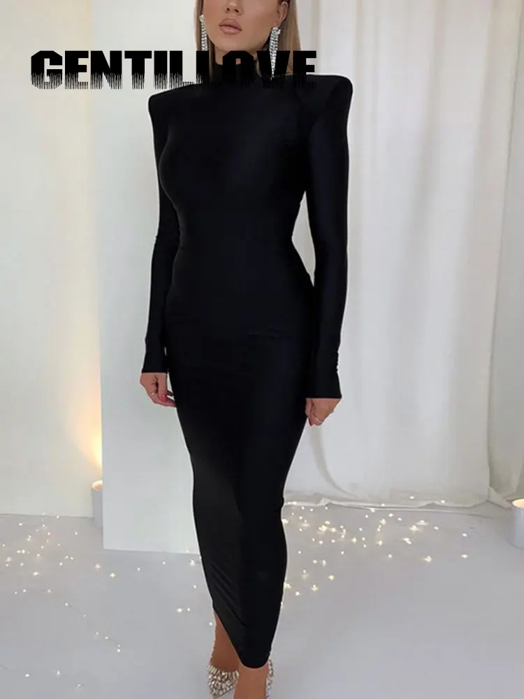 

Fashion Women Midi Dress Black Long Sleeve New Year 2022 Party Spring Turtleneck Sexy Bodycon Blue Dresses Elegant Club Clothes