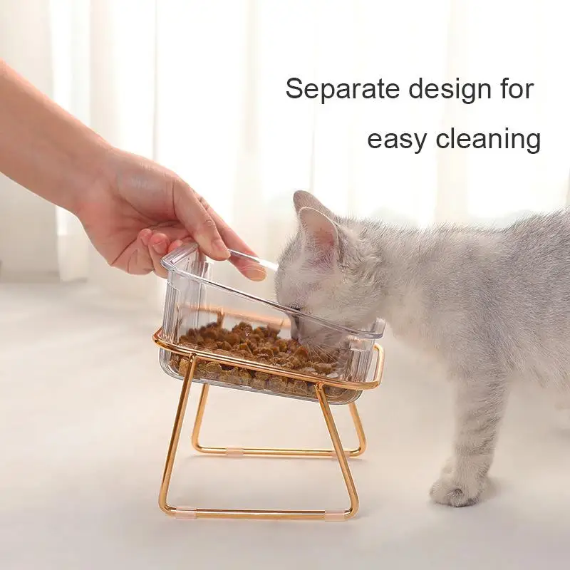 

Нескользящие миски для питомцев, миска для воды для кошек, прозрачная двойная миска для питомцев, детская защита шейного отдела