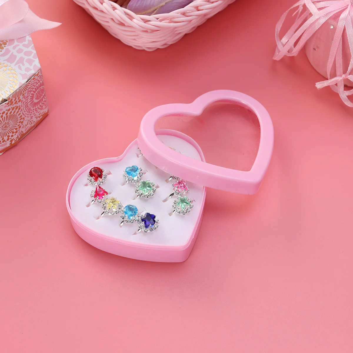 

Rings Ring Girls Kids Girl Child Jewelry Adjustable Little Crystal Toy Gift Play Pretend Dress Up Box Flower Finger Beautiful